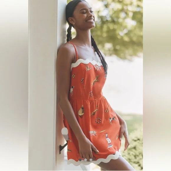 Anthropologie Celandine Linen-Blend Scalloped Mini Dress - Picture 1 of 5